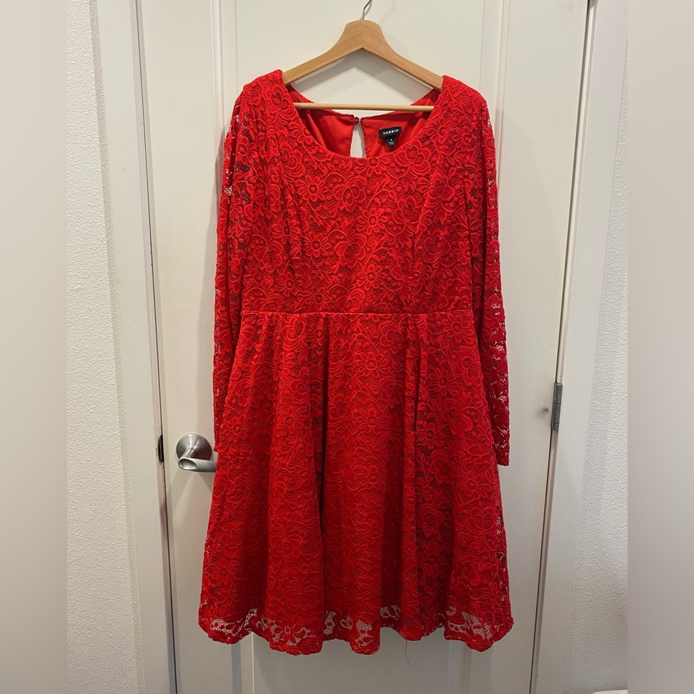 Torrid Red Floral Lace Long Sleeve Dress Size 1
